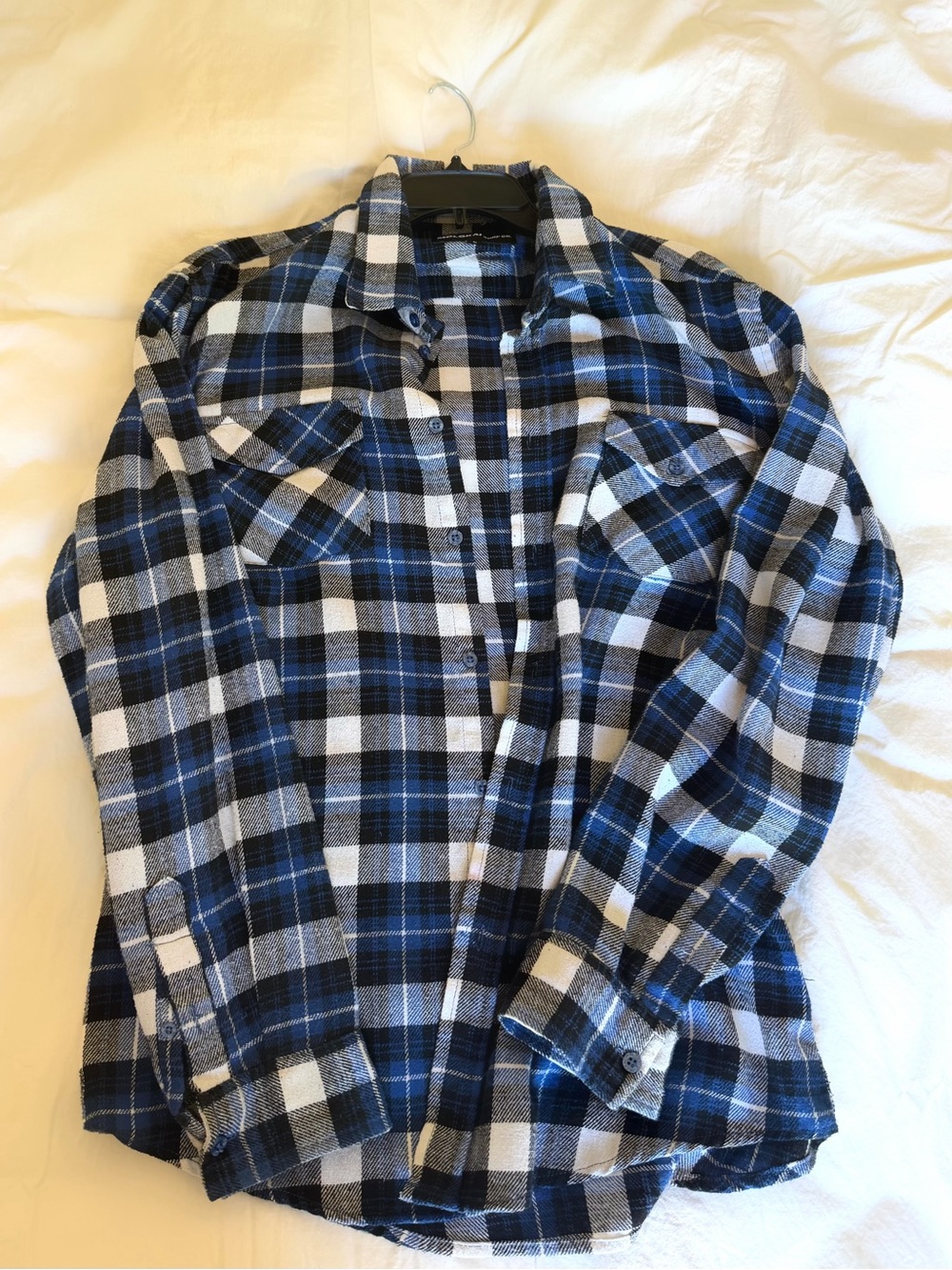 Casual Blue and White Plaid Button-Down Shirt